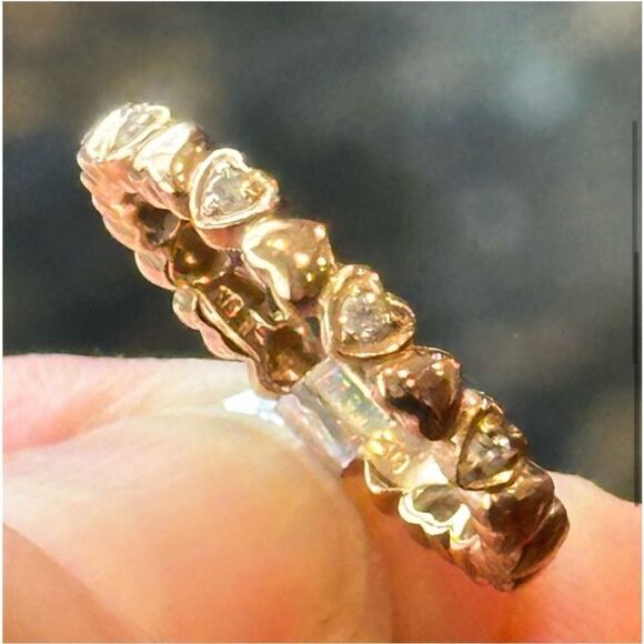 ETERNITY BAND RING HEARTS 18K GOLD & DIAMONDS ROSE GOLD STACK WEDDING LOVE 2.8mm - Picture 5 of 12